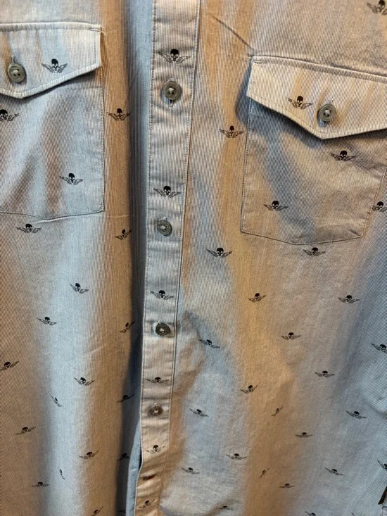 John Varvatos Light Blue Short-Sleeve Button-Down Shirt with Micro Print - Picture 4 of 6